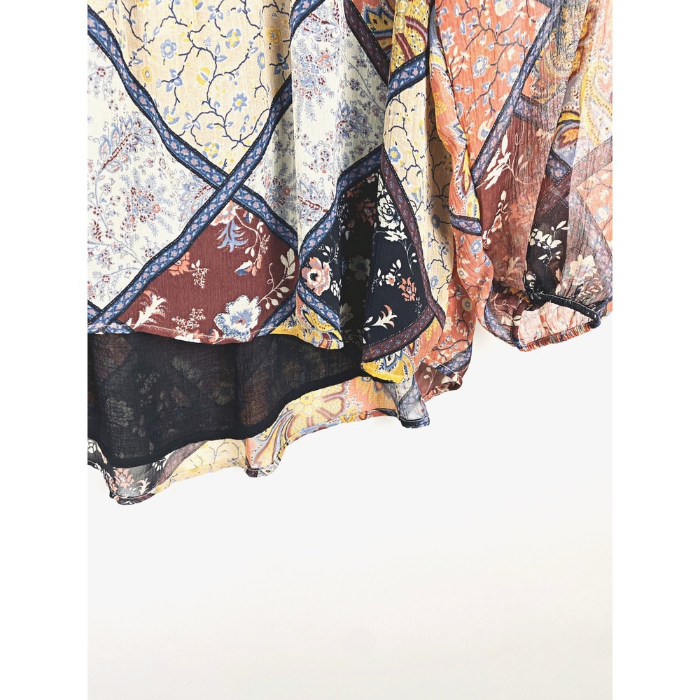 AEO Patchwork Floral Paisley Boho Peplum Blouse Tie Back Medium - Picture 4 of 9